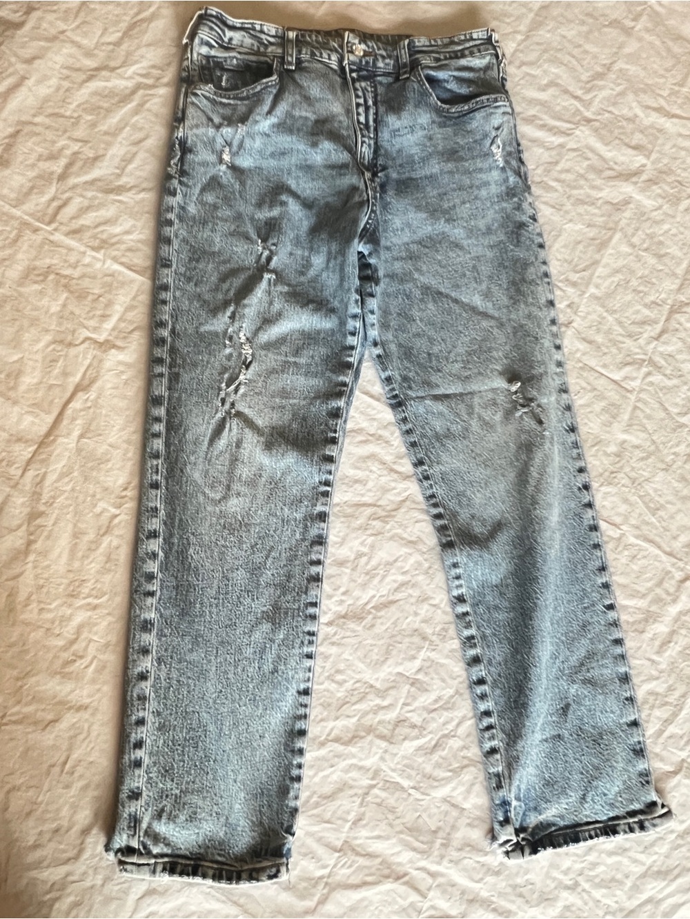 Pilcro Anthropologie Acid Wash Straight Leg Jeans 27 Raw Frayed Hem Cropped